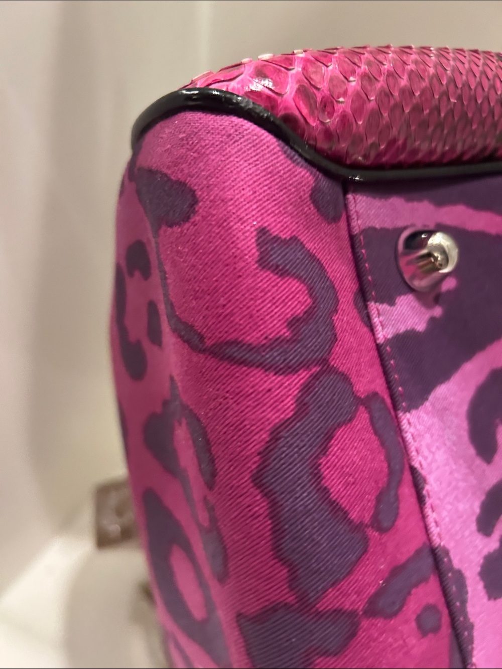 Dior Pink and Magenta Leopard-Print Satchel with Chain Charm - Picture 10 of 12